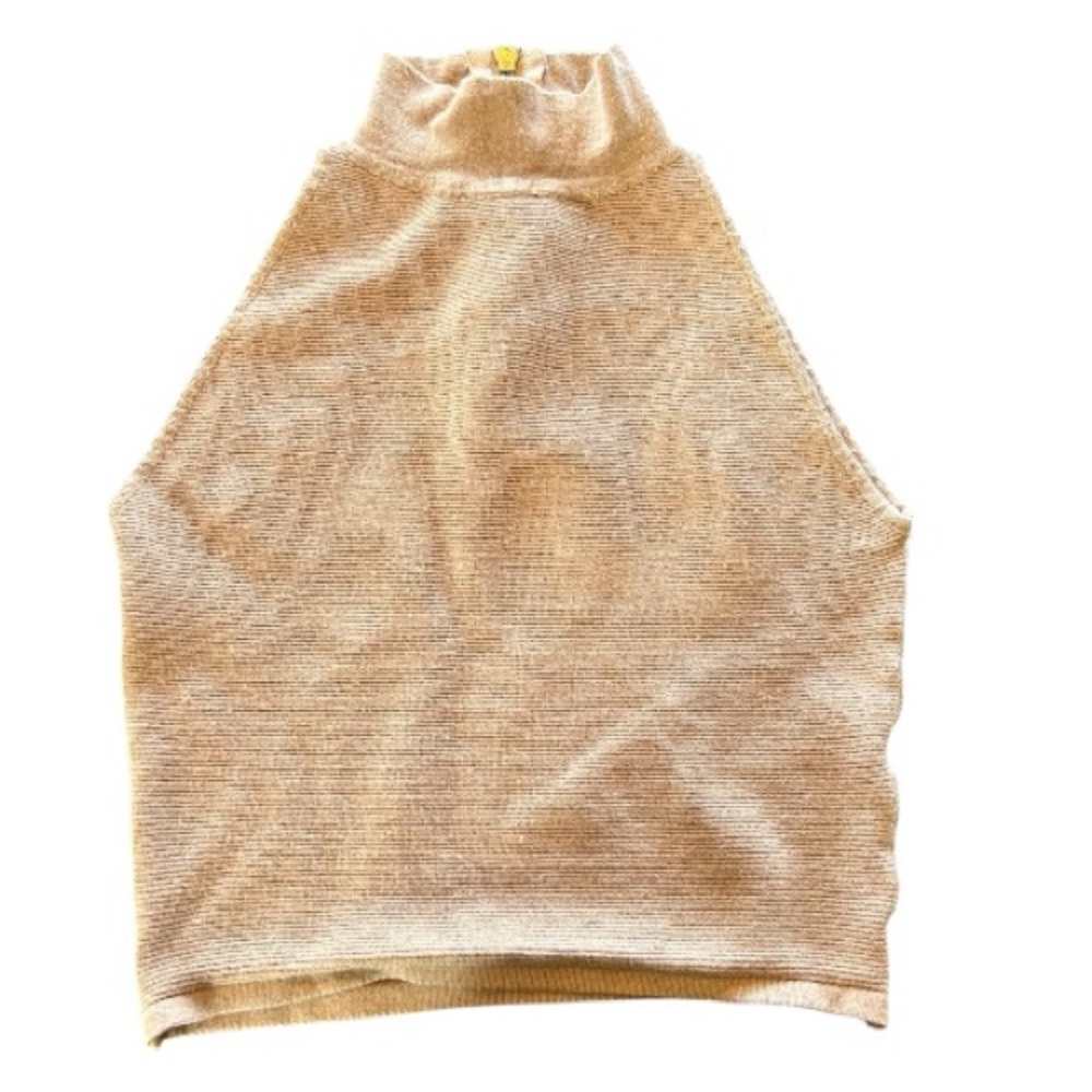Olivaceous tan sleeveless mock neck crop top stretchy